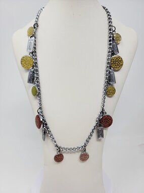 Coach Enamel Charm Necklace Toggle Chain Multicolor Logo Discs 19”